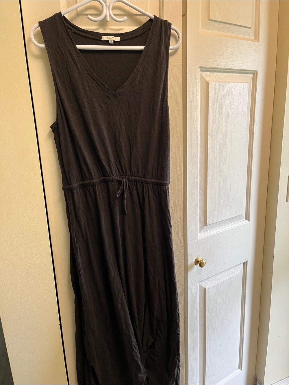 Z Supply Black Sleeveless V-Neck Maxi Dress with Drawstring